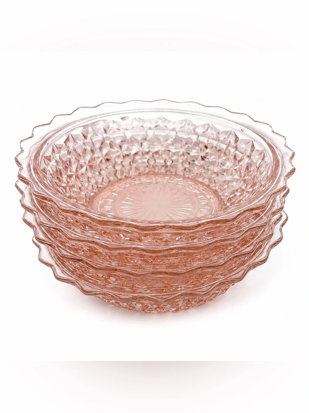 4 Vintage Jeanette Holiday Button Bow Pink Depression Glass Berry Dessert Bowl